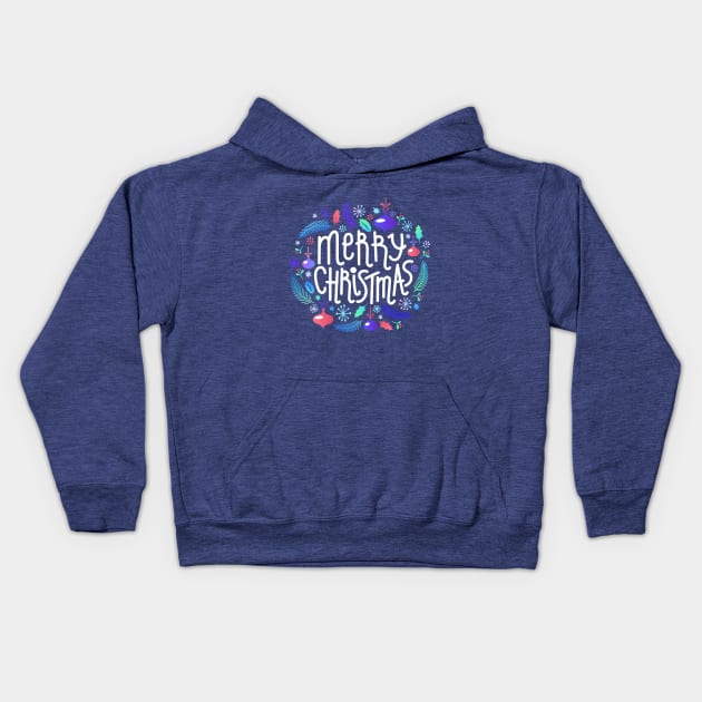 Merry Christmas Lettering #1 Kids Hoodie by worldnomadfolk@gmail.com